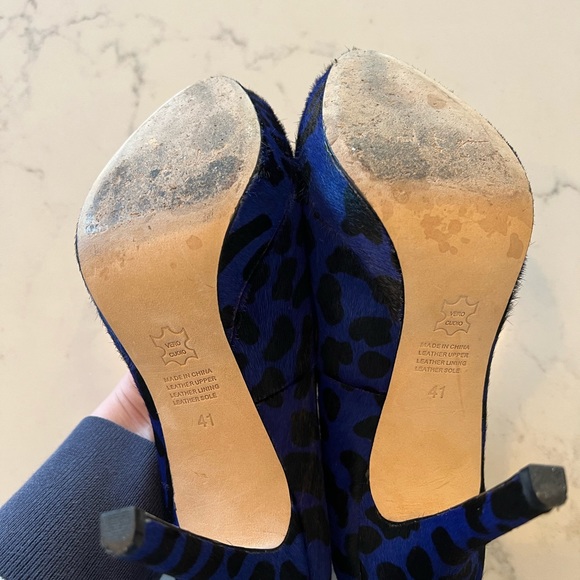 Mimco royal blue and black leopard print pony hair peep toe platforms si… - Picture 8 of 9